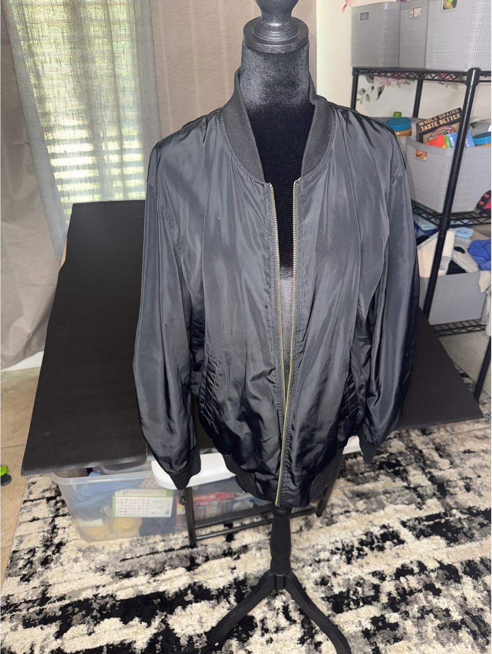 Reversible Black and Beige Bomber Jacket